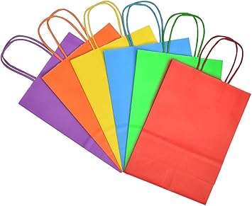Unique Party Assorted Neon Paper Party Bags, Pack of 40 Yellow,Red,Green,Blue