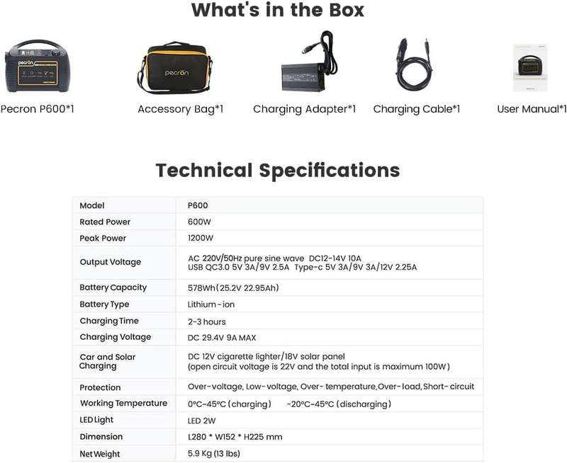 600W Portable Power Station Premium Power Generator with Dual 600W AC and DC Outlets