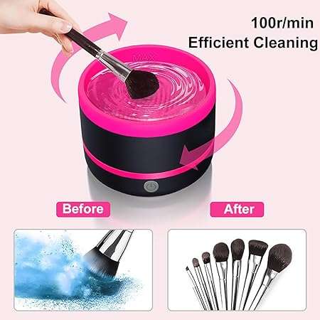 Electric Makeup Brush Cleaner, Quick Cleaning Make Up Brush Washing Tool with Silica Gel Mat Bowl, B