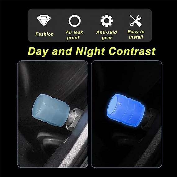 16pcs Car Tyre Valve Caps Stem Caps Fluorescence Luminous Air Caps Cover (GREEN+BLUE) Glow in Dark