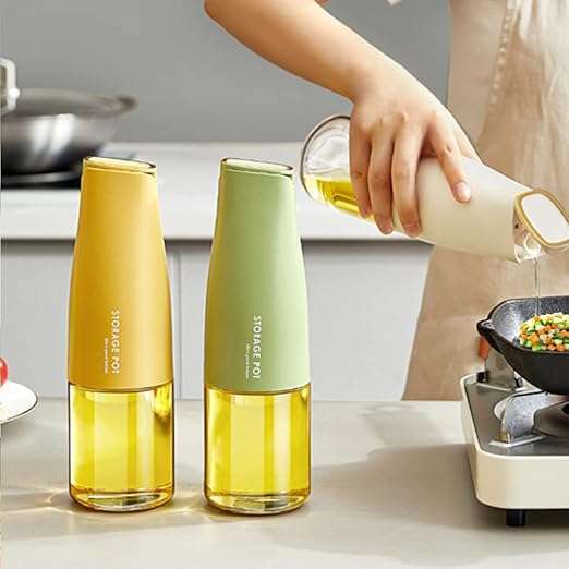 Glass Olive Oil Dispenser, Oil And Vinegar Dispenser Set With Silica Gel Pourers, Weighted Pourer, D