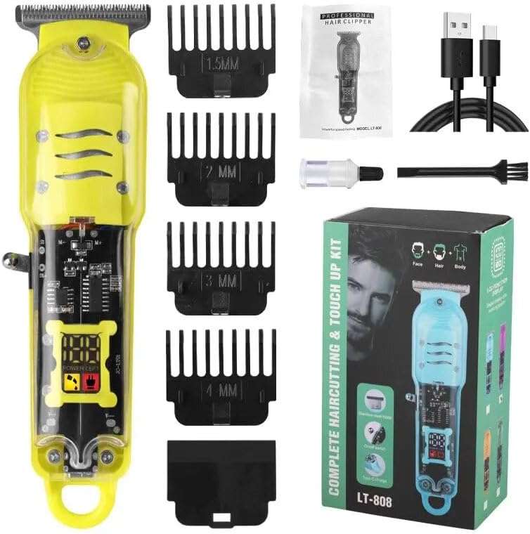 PROFESSIONAL HAIRCUTTING TRIMMER KIT WITH LCD DISPLAY AND TYPE-C CHARGING (YELLOW)