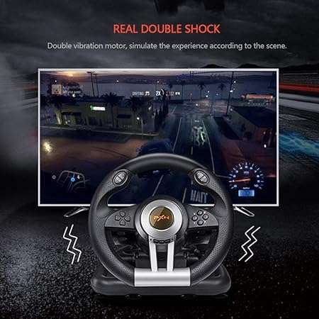 Profession Racing Game Steering Wheel with Brake Pedal for PC, PS3, PS4 and Xbox One