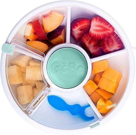 Kids Snack Spinner Bundle with Hand Strap and Sticker Sheet - Reusable Snack Container with 5 Compar