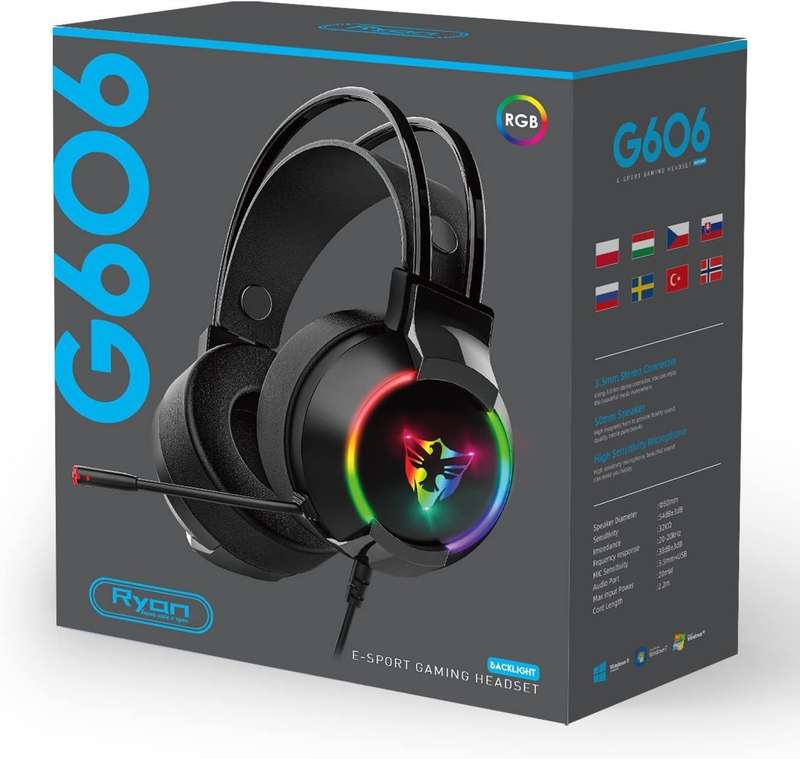G606 ESPORT GAMING HEADSET WITH BACKLIGHT - USB AND 3.5mm CONNECTION, 7.1 SURROUND SOUND