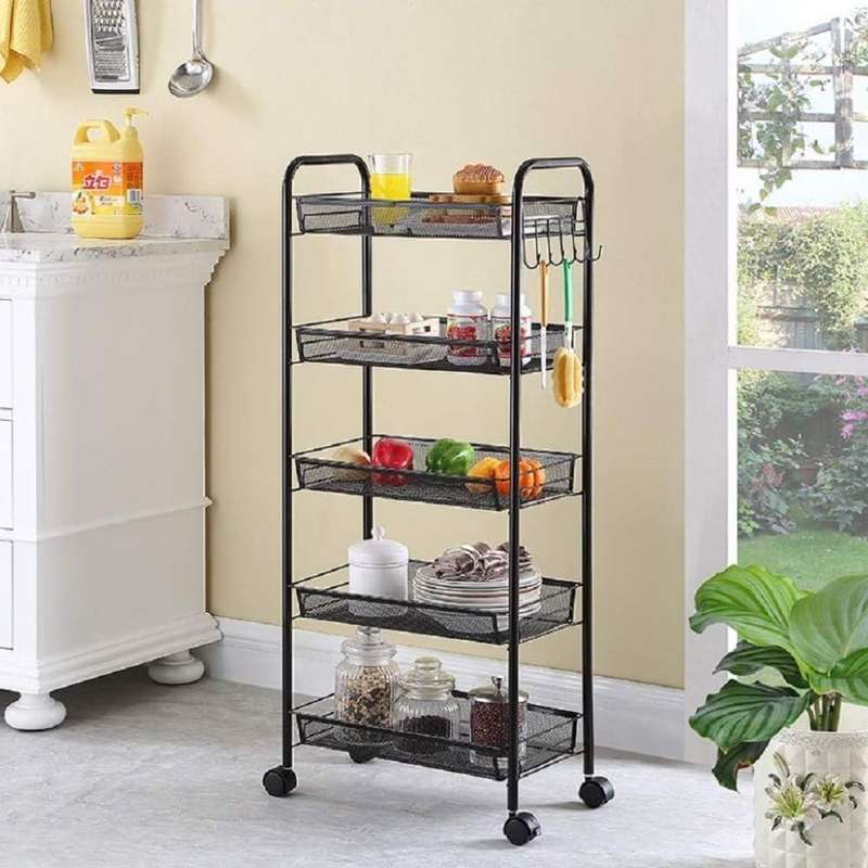 5-layer Portable Rolling Storage Rack on Wheels - 105cm - BLACK