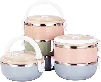 Round 2-layer stainless steel insulated lunch box compartment lunch box lunch box