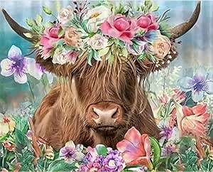 Paint by Number DIY Kit, 50x40cm - Cow with flower crown