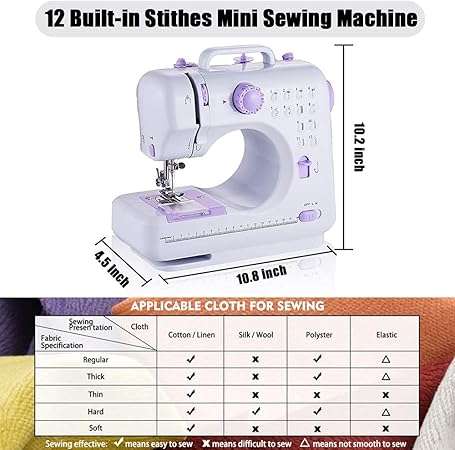 Sewing Machine Portable mini Electric Sewing Machine for beginners 12 Built-in Stitches 2 Speed with