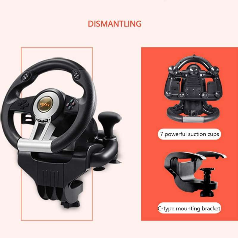Profession Racing Game Steering Wheel with Brake Pedal for PC, PS3, PS4 and Xbox One