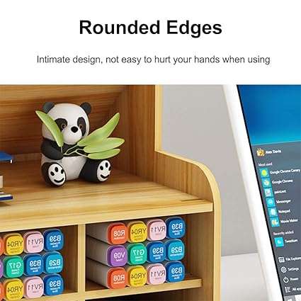 Wooden Desk Organizer with Drawer, Large Capacity DIY Pen Holder Storage Box Desktop Stationary Stor
