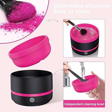Electric Makeup Brush Cleaner, Quick Cleaning Make Up Brush Washing Tool with Silica Gel Mat Bowl, B
