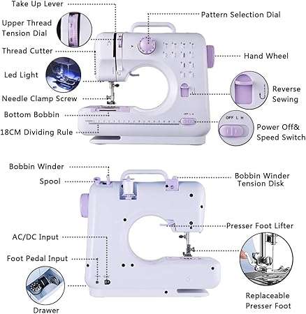Sewing Machine Portable mini Electric Sewing Machine for beginners 12 Built-in Stitches 2 Speed with