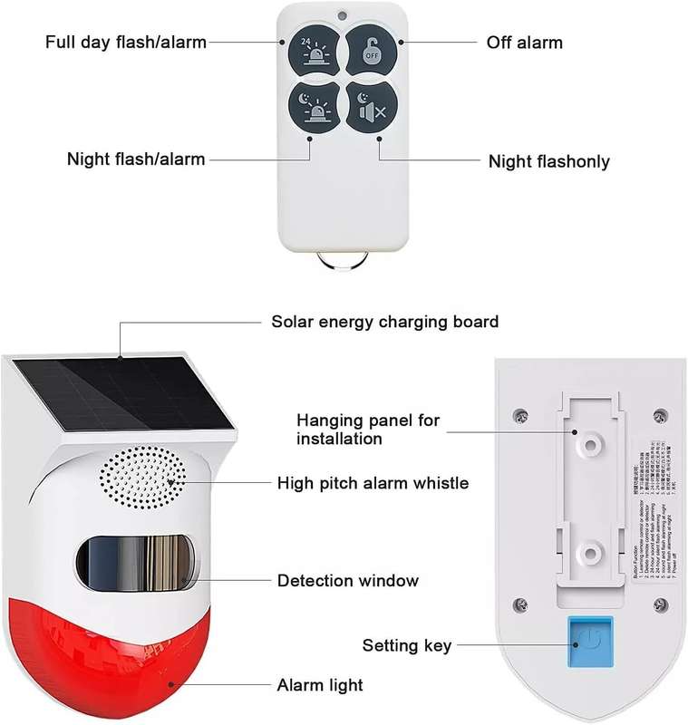 Solar Motion Sensor Alarm, Shed Alarm with 2 Remote Control, Wireless Infrared Motion Detectors