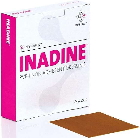 Inadine 9.5cm x 9.5cm x5 Non Adherent Wound Dressings, POV-Iodine, Antimicrobial