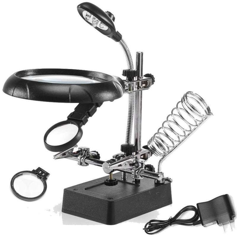 5 LED Helping Hands with Soldering Iron Stand  Magnifier and LED light AC/DC Heavy Duty
