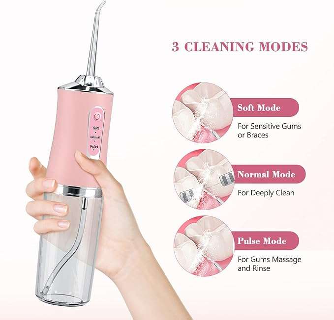 Large Size Portable Dental Floss Rechargeable Cordless 4 Jet Tips 3 Modes IPX7 Waterproof 230ml Remo