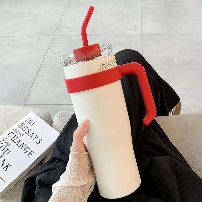 1.2L STAINLESS STEEL VACUUM TUMBLER CUP - WHITE & RED