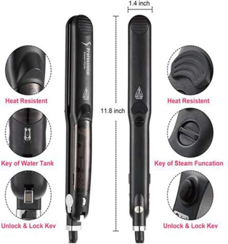 Mini Flat Iron for Hair Steam Hair Straightener Smart Ceramic Tourmaline Hair Straightener Negative