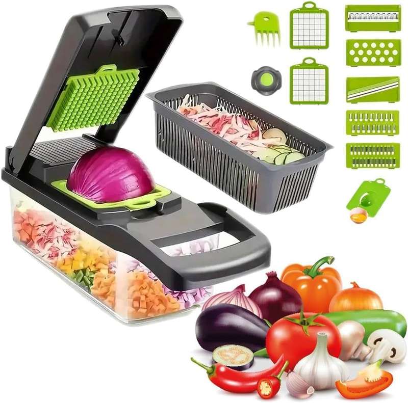 KITCHEN IDEAS HAND OPERATED 16PCS VEGITABLE SLICER, DICER, AND VEGGIE GRATER