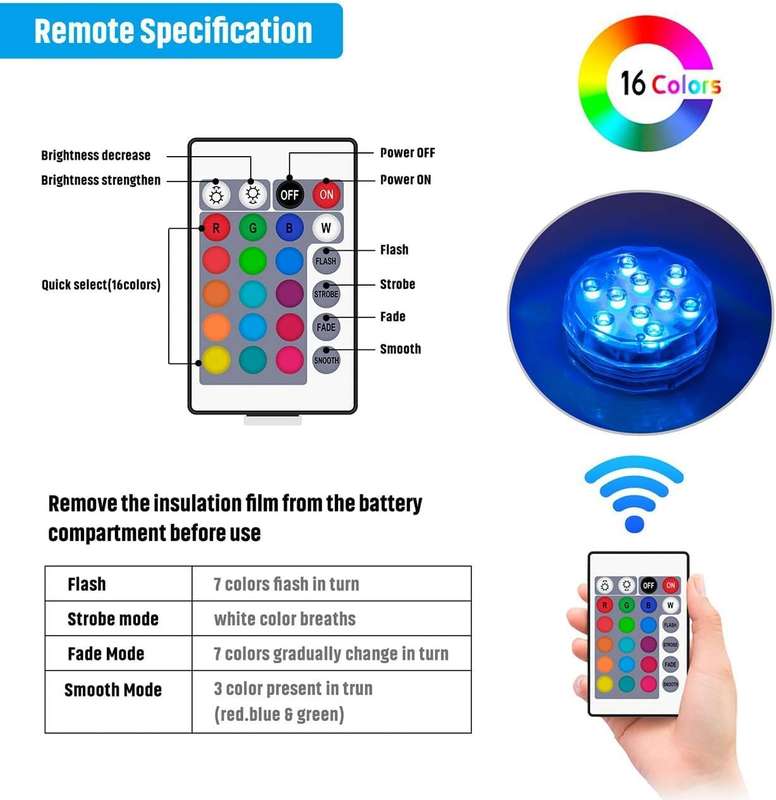 Submersible LED Waterproof Multi-color Battery Remote Control Decorative Ambient Lighting - Set of 2