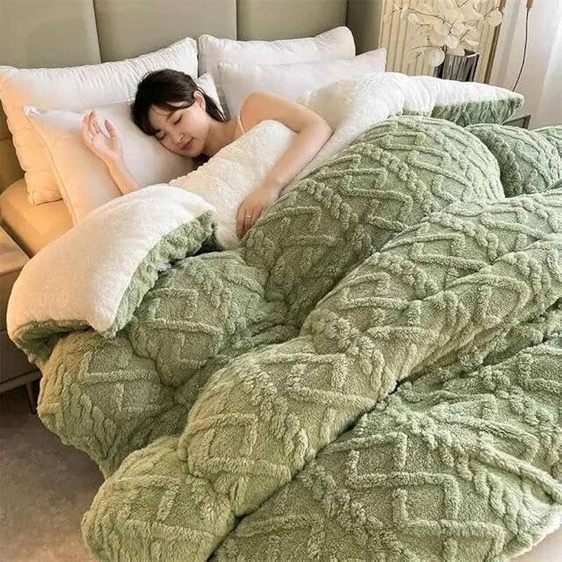 Bedding Thicken Lamb Cashmere Blanket -Double\Queen - Lightgreen