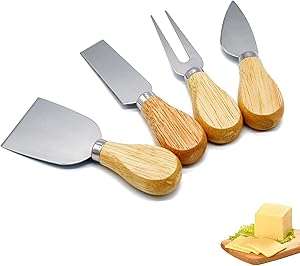 Cheese Knives Set Cutlery for Kitchen with Wooden Handle & Stainless Steel Butter Spatula Fork Spoo