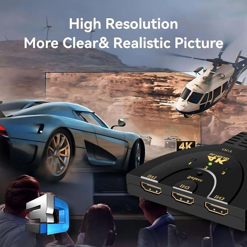3-IN-1 HDMI Switcher with Selector 4K 60Hz, HDMI with Pigtail HDMI Cable,Supports Full HD 4K 1080P 3