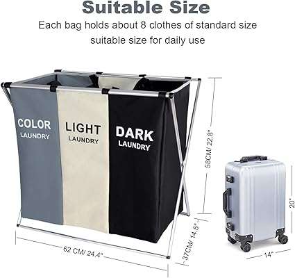 Large Laundry Basket, Waterproof, Freestanding Laundry Hamper, Collapsible Tall Clothes Hampe