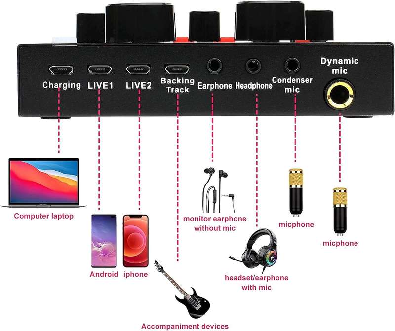Professional Recording Microphone Soundcard Set M800 Pro Condenser Microphone Kit V8 Sound Card Gold