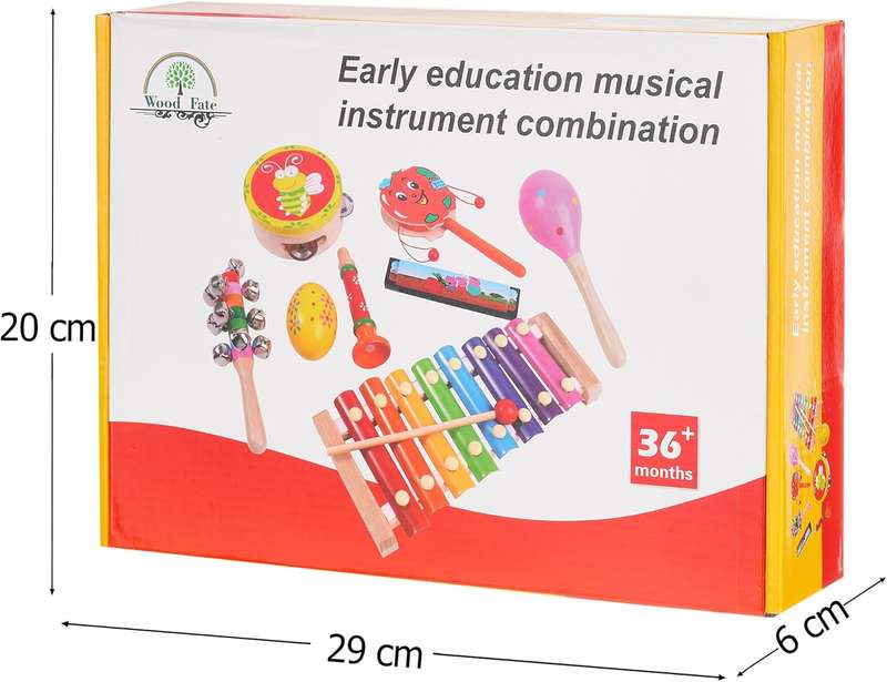 Musical Instruments for Children, 7-Piece Wooden Set, with Xylophone and Wooden Toy Percussion Set,