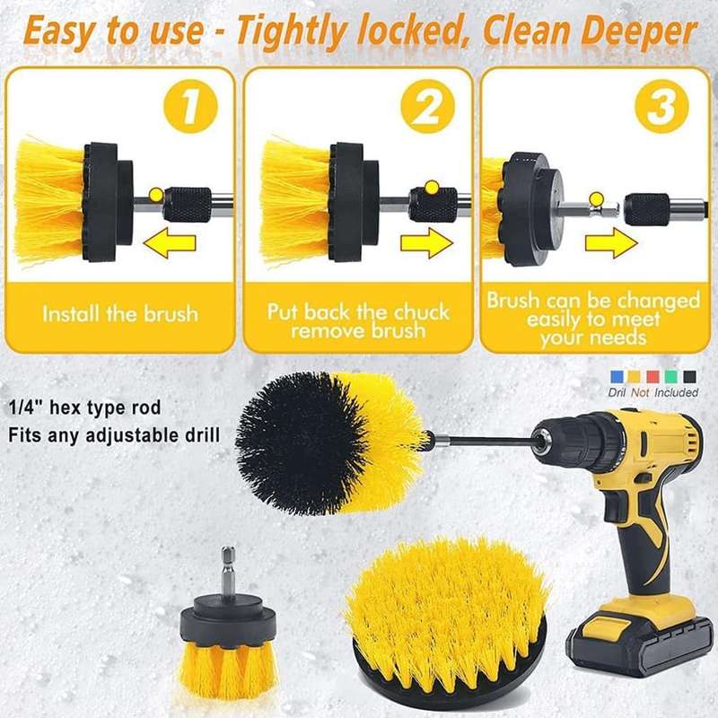 Drill Brush Set with extended Long Attachment (Drill Excluded) - Set of 3