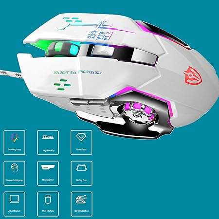 Wired Gaming Mouse, Lightweight Mouse USB Gaming Mice for PC Gamers-White