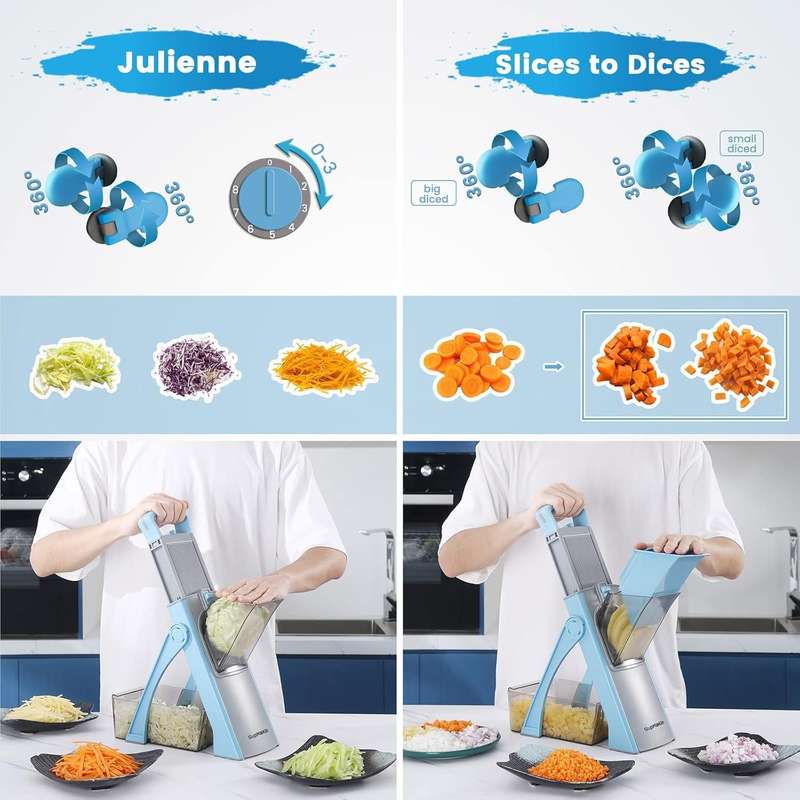 Vegetable Slicer, Multifunctional Veg Chopper with 4 Cutter Modes Adjustable Thicknesses, Slicer, D