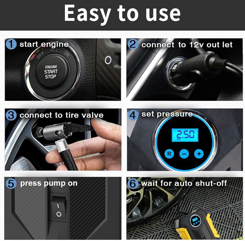 Digital Air Compressor Car Automatic Pump Portable Tire Inflator With LED Light DC 12V