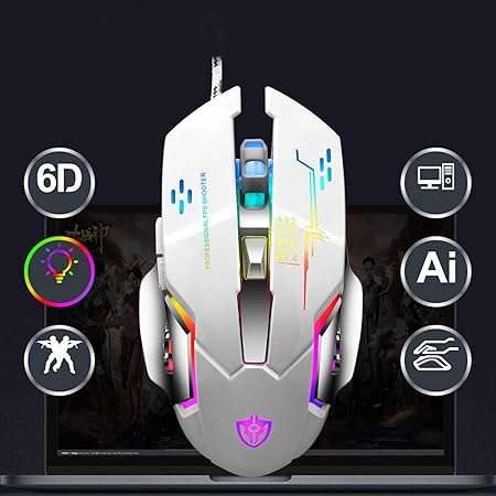 Wired Gaming Mouse, Lightweight Mouse USB Gaming Mice for PC Gamers-White