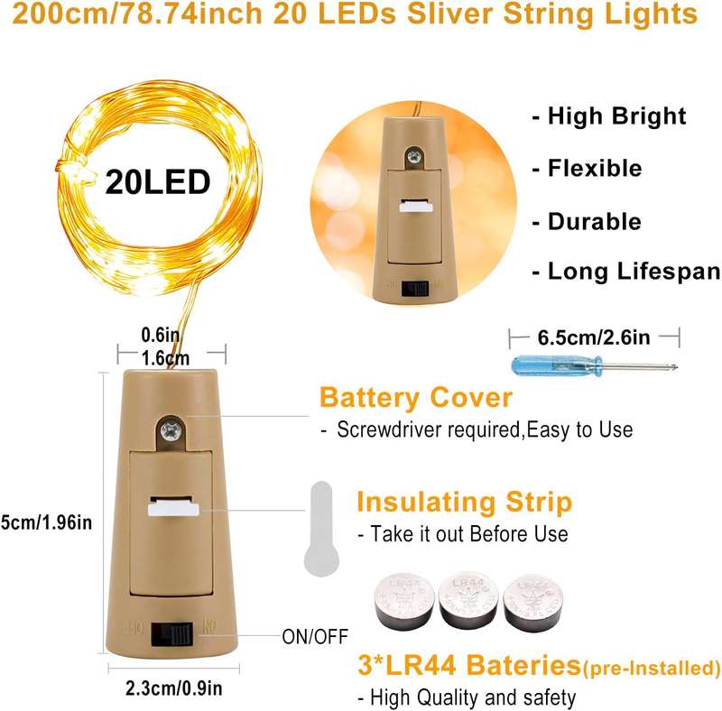 9 x Wine Bottle Lights with Cork, 20 LED 8 Pack Battery Operated Cork Fairy String Lights Waterproof
