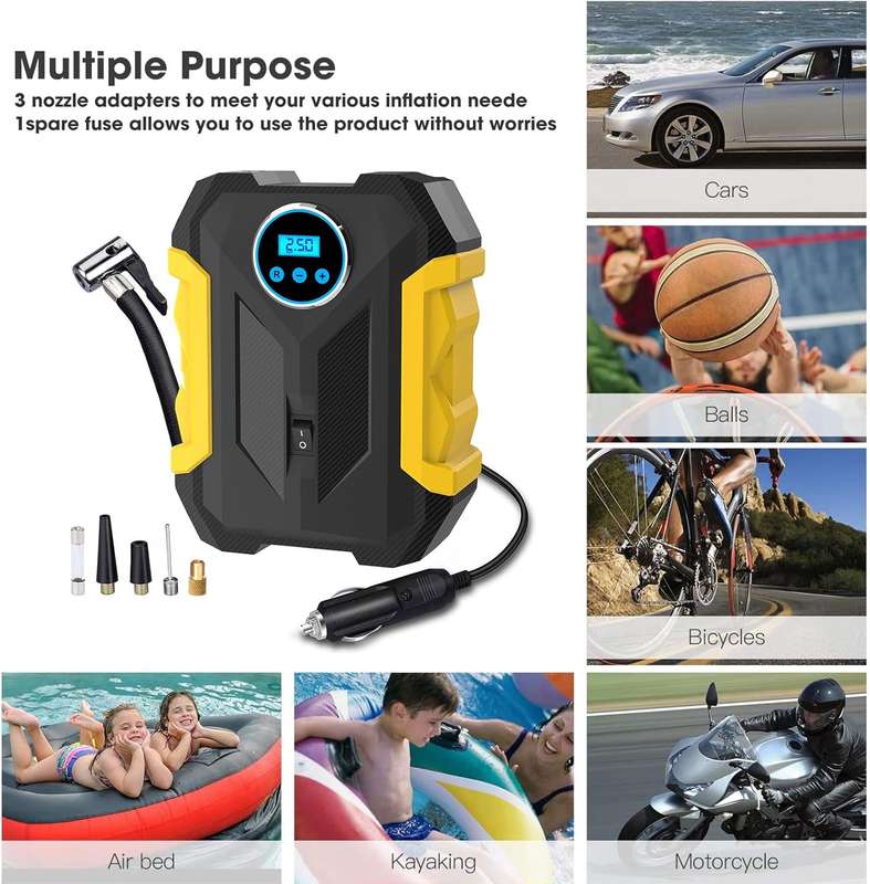 Digital Air Compressor Car Automatic Pump Portable Tire Inflator With LED Light DC 12V