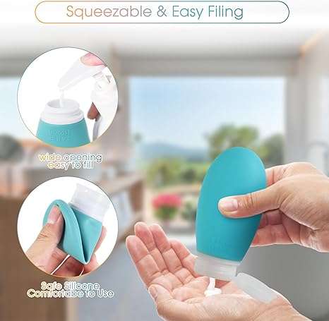 Travel Bottles 3.4 oz TSA Approved Silicone BPA Free Refillable Squeeze Accessories Containers with