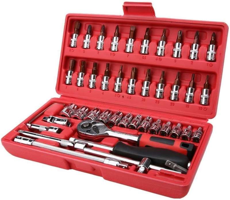 46pcs quarter Inch Socket Set Auto Repair Tools Ratchet Set Torque Wrench Combination Drill Bits