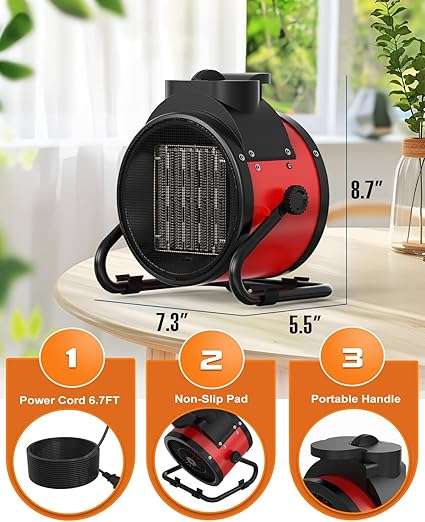 Outdoor Patio Heaters - 2000W Portable Electric Garage Heater with 2S Fast Heating, Overheat Protect