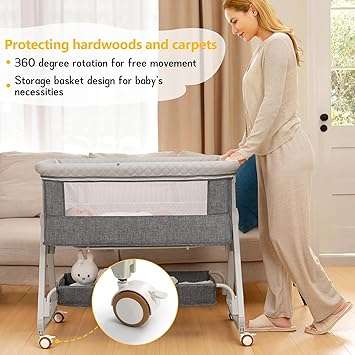 Baby Bedside Crib, Baby Cot, Bedside Co-Sleeper, Moving Baby Bassinet, Rocking Cradle - Convertible,