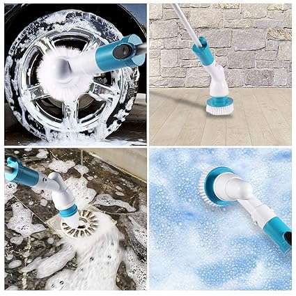 Plastic Electric Spin Scrubber Machine Floor Bathroom Tiles Cleaner Tool with 3 Replaceable Brushes