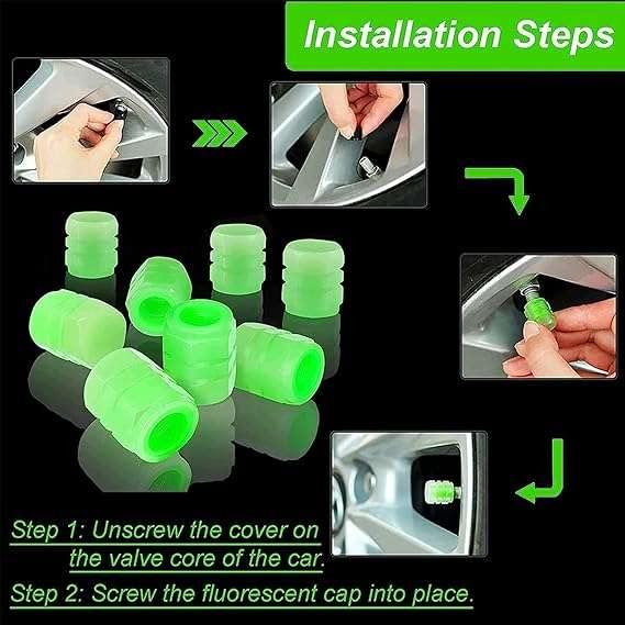 16pcs Car Tyre Valve Caps Stem Caps Fluorescence Luminous Air Caps Cover (GREEN+BLUE) Glow in Dark