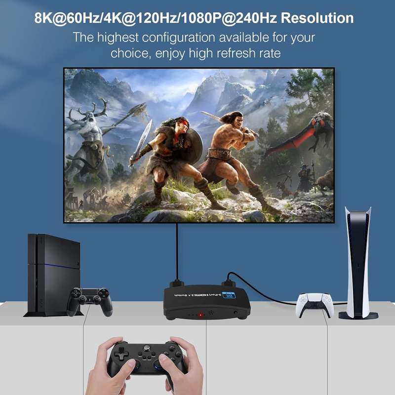 8K@60Hz HDMI 2.1 Switch, HDMI Switch 3 in 1 Out
