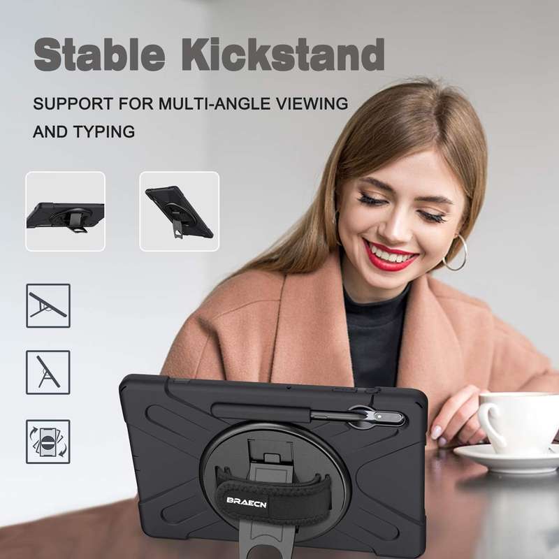 Samsung Galaxy Tab S7 Plus Tab S7+ Case Heavy Duty Shockproof with S Pen Holder Hand Strap
