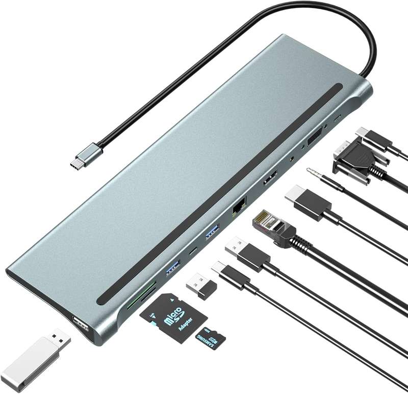 11-in-1 HDMI Hub Adapter - USB Docking Station USB-C HUB Docking Type-C