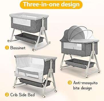 Baby Bedside Crib, Baby Cot, Bedside Co-Sleeper, Moving Baby Bassinet, Rocking Cradle - Convertible,