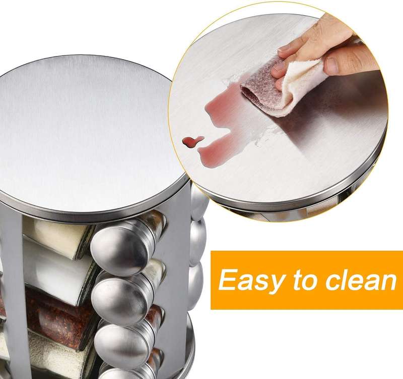 Stainless Steel Revolving Spice Rack with Glass Jars -12 pcs