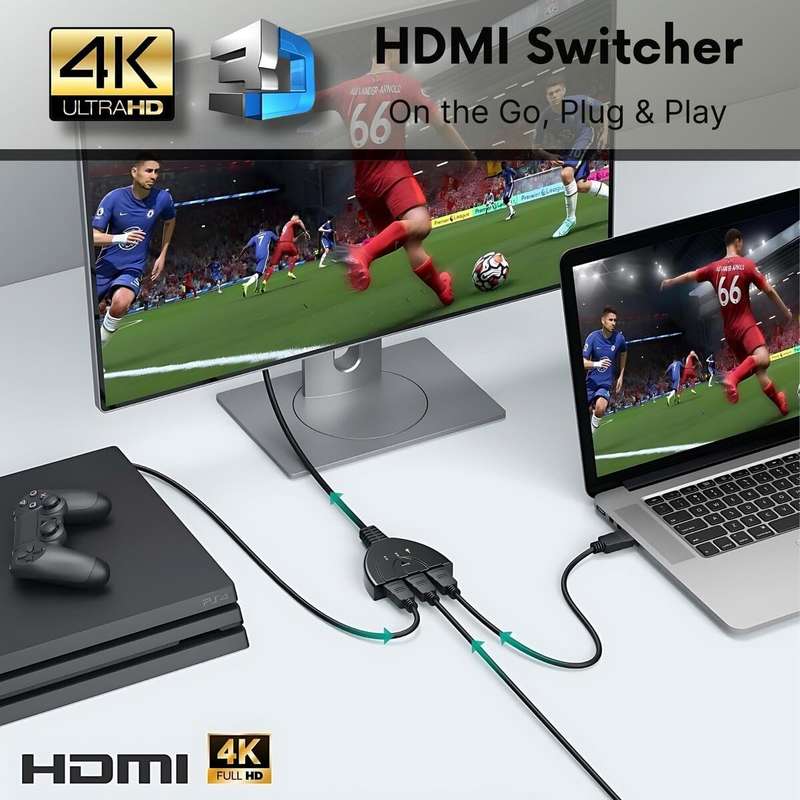 3-IN-1 HDMI Switcher with Selector 4K 60Hz, HDMI with Pigtail HDMI Cable,Supports Full HD 4K 1080P 3
